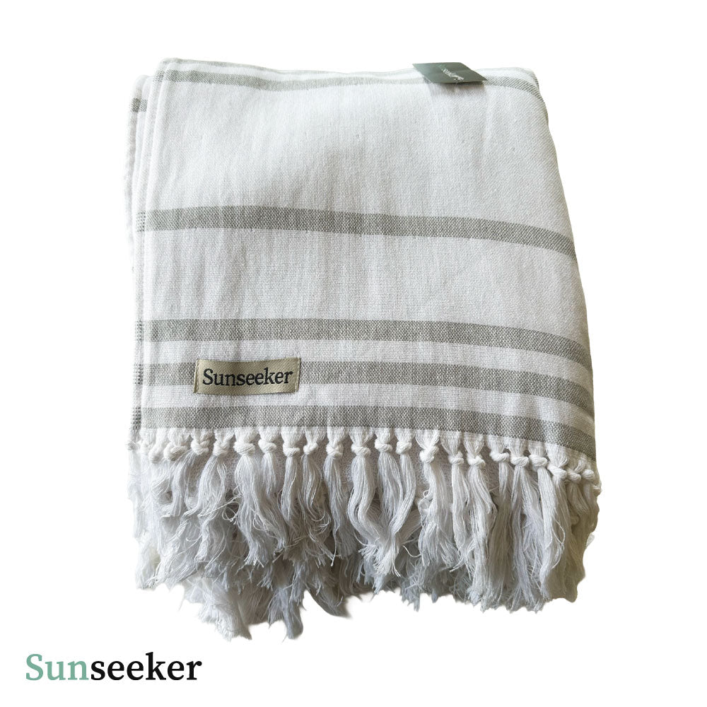 Toalla Playa Algodón con Flecos XL Rayas Blanca Sunseeker 1 un