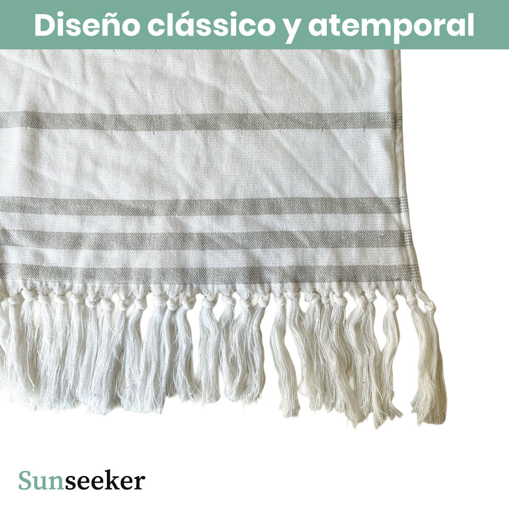 Toalla Playa Algodón con Flecos XL Rayas Blanca Sunseeker 1 un