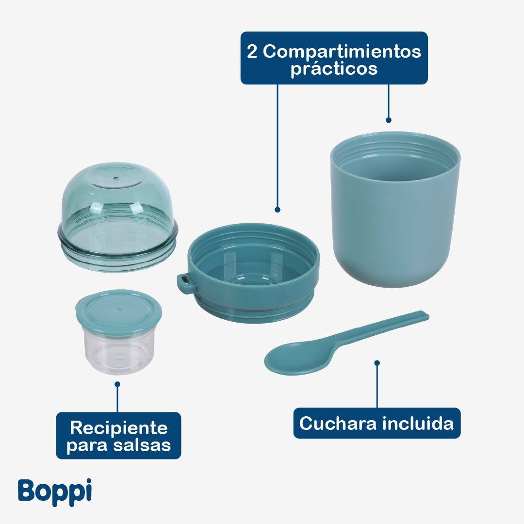Lonchera Plástica 1100 ml con vaso yogurt 680 ml azul Boppi 1 un