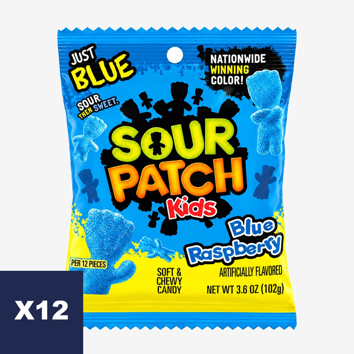 Gomitas Frambuesa Azul Sour Patch Kids 12 x 102 g