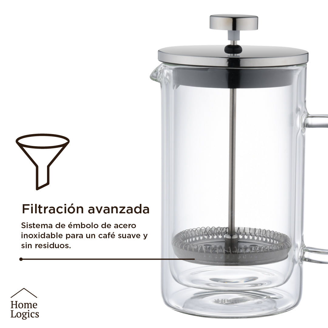 Cafetera Prensa Francesa Vidrio Doble Pared 600 ml Home Logics 1 un