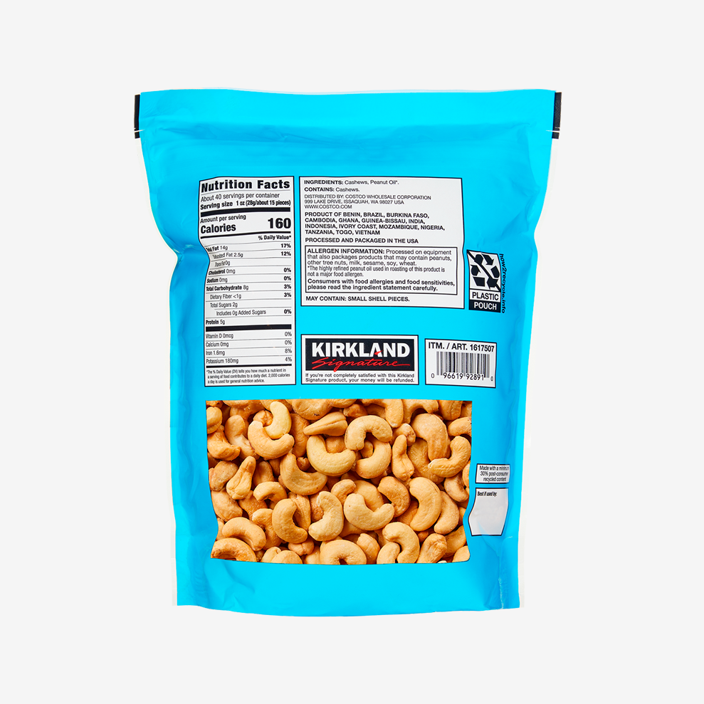 Castañas de Cajú Fancy Enteras sin Sal Kirkland