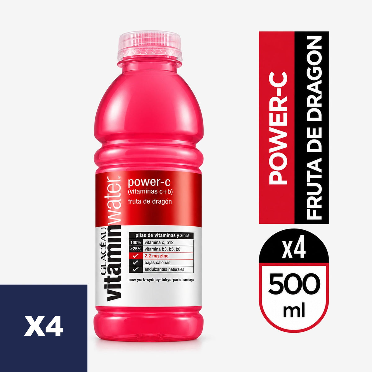 Agua Vitaminizada PowerC Vitaminwater 4 un x 500 ml