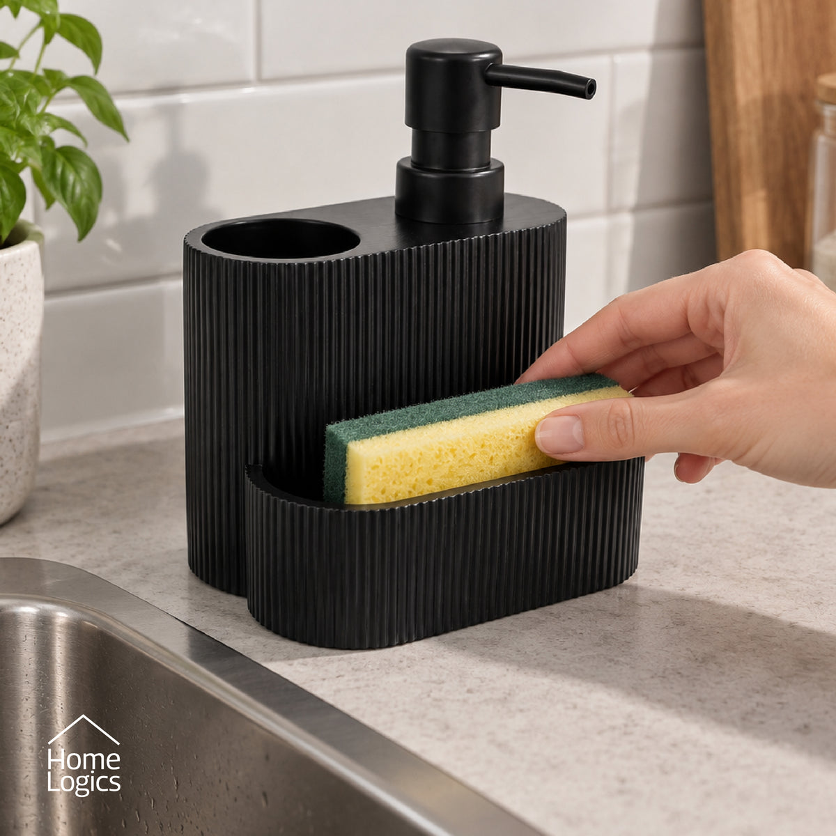 Dispensador de Jabón para Cocina con Base Negro Home Logics 1 un