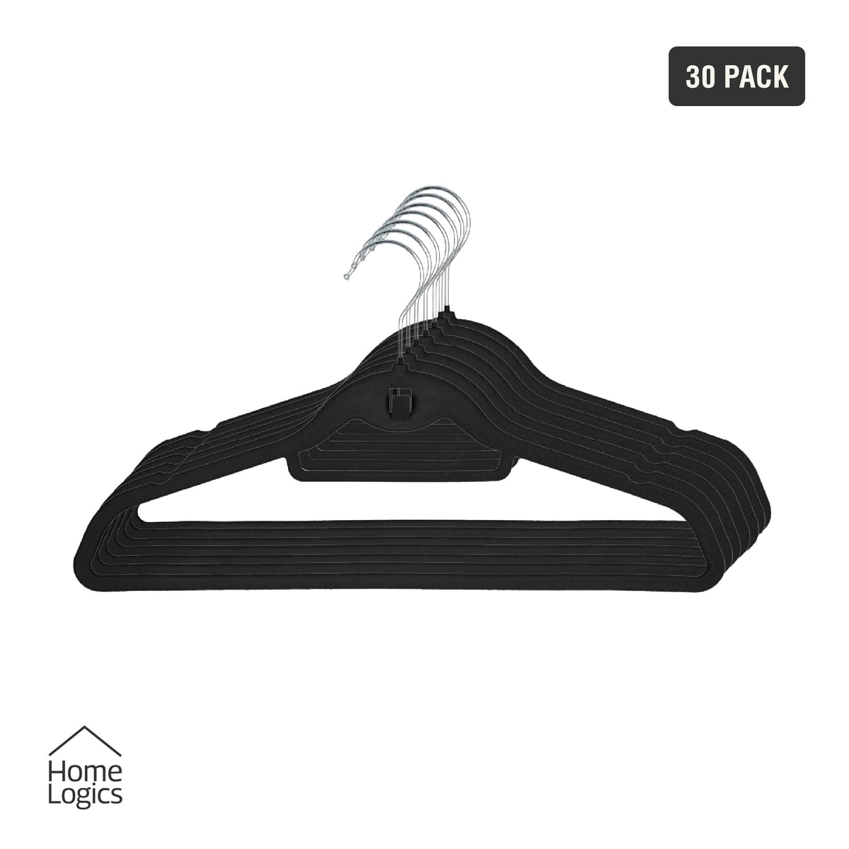 Set 30 Colgadores de Ropa Antideslizantes Black Velvet Home Logics 30 un