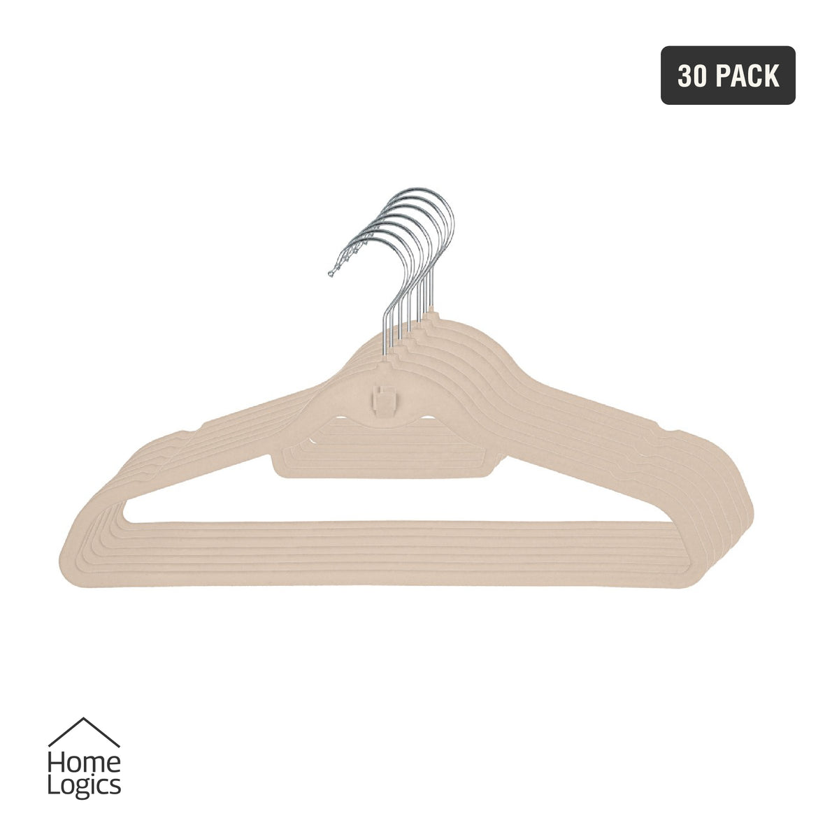 Set 30 Colgadores de Ropa Antideslizantes Beige Velvet Home Logics 30 un