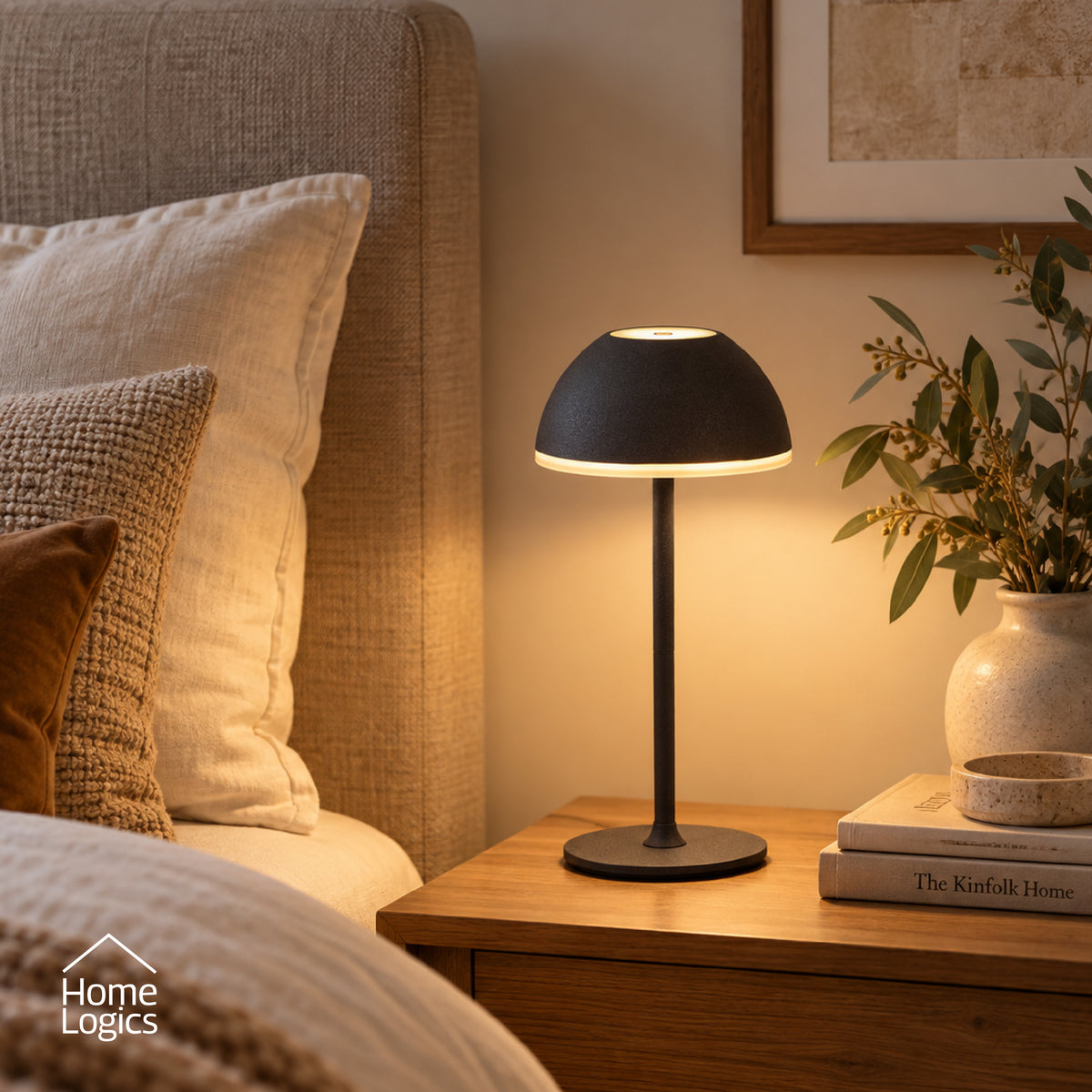 Lampara de Mesa LED Táctil Inalambrica Recargable Redonda Black Home Logics 1 un
