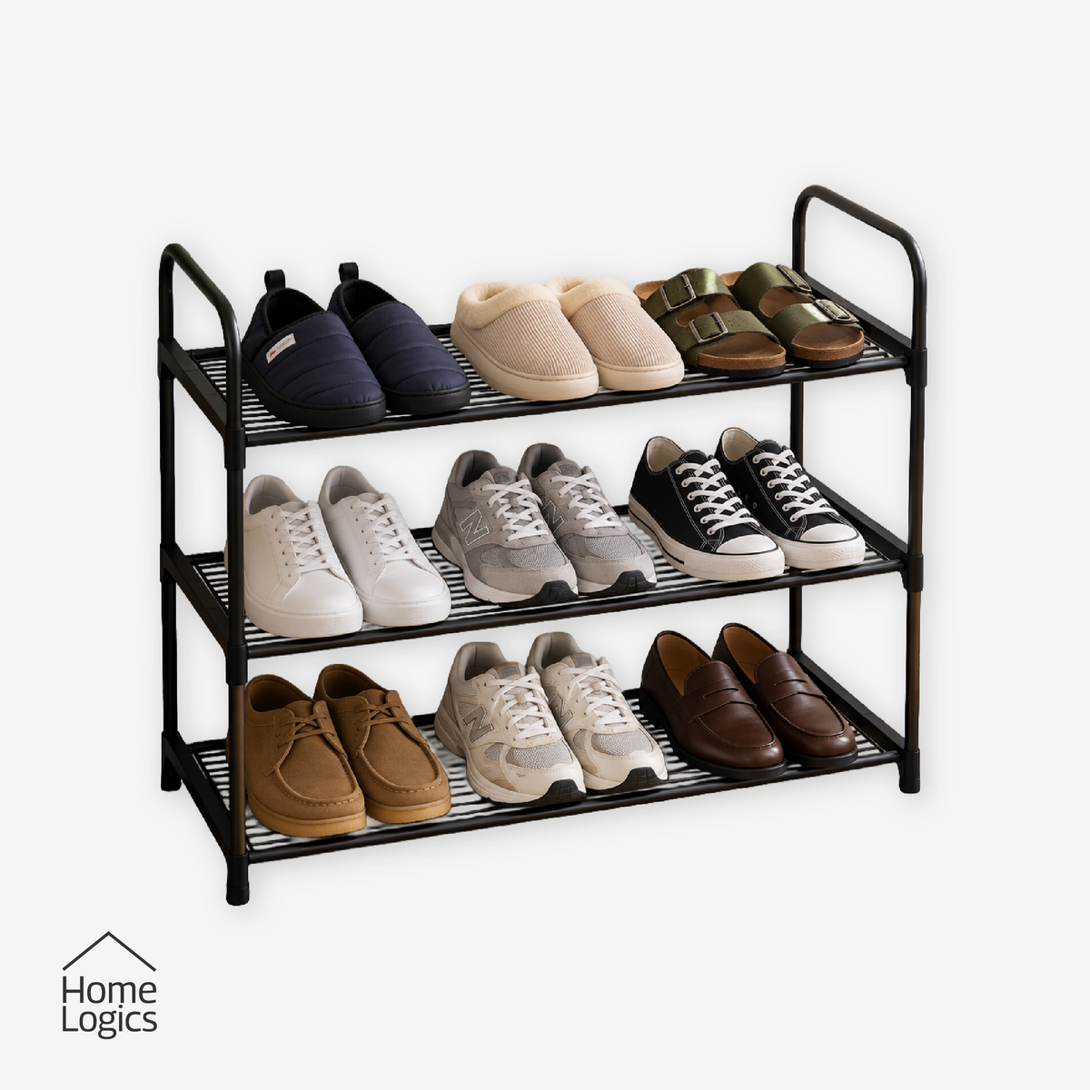 Rack Organizador Zapatos 3 Niveles MallaNegro Home Logics 1 un 1 un