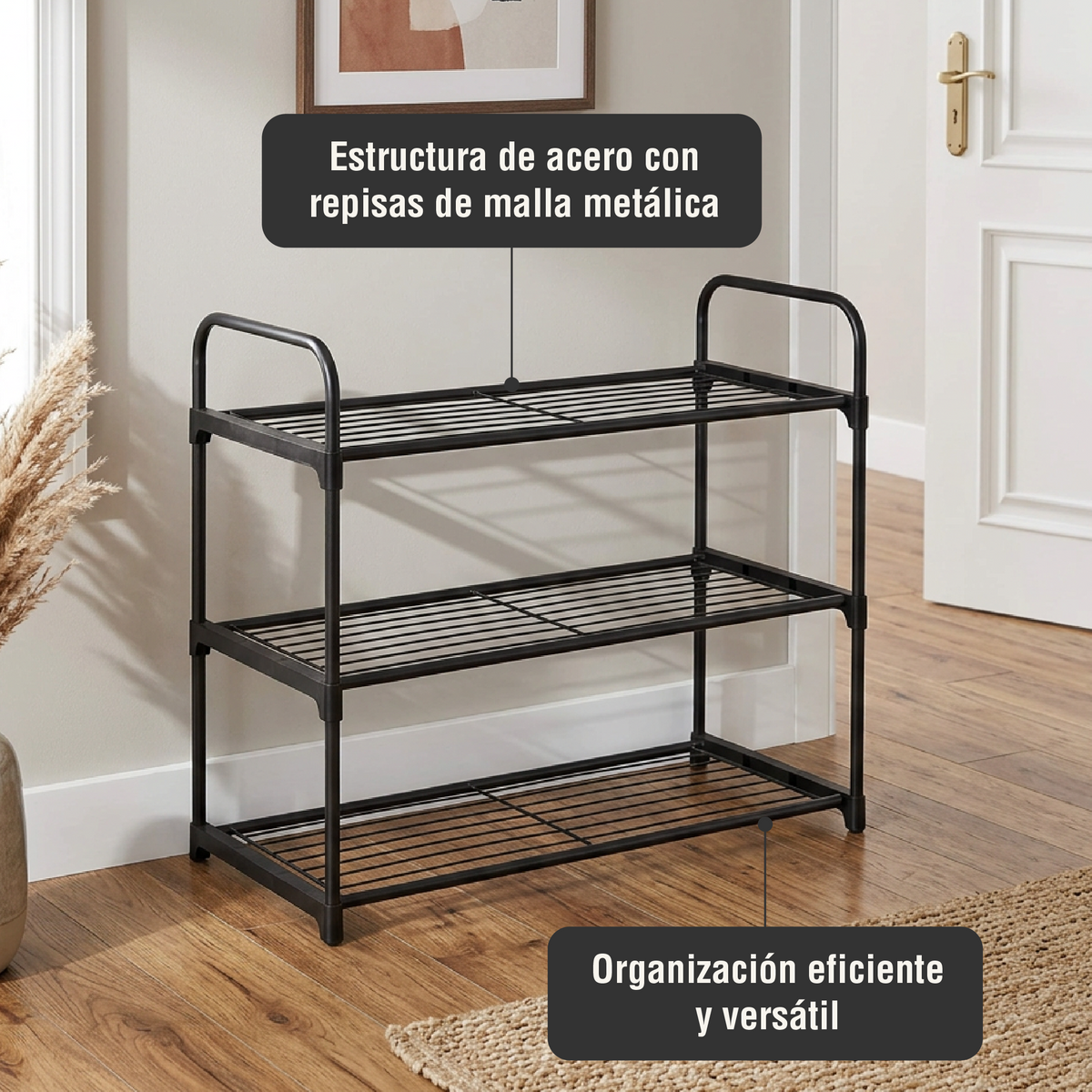 Rack Organizador Zapatos 3 Niveles MallaNegro Home Logics 1 un 1 un