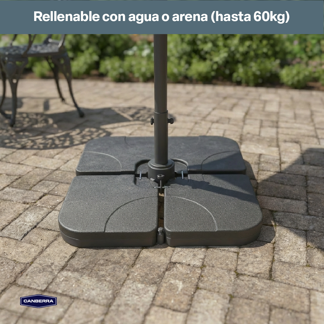Base Plástica Rellenable Cuadrada Para Quitasol 4 x 15 Litros Canberra 1 un