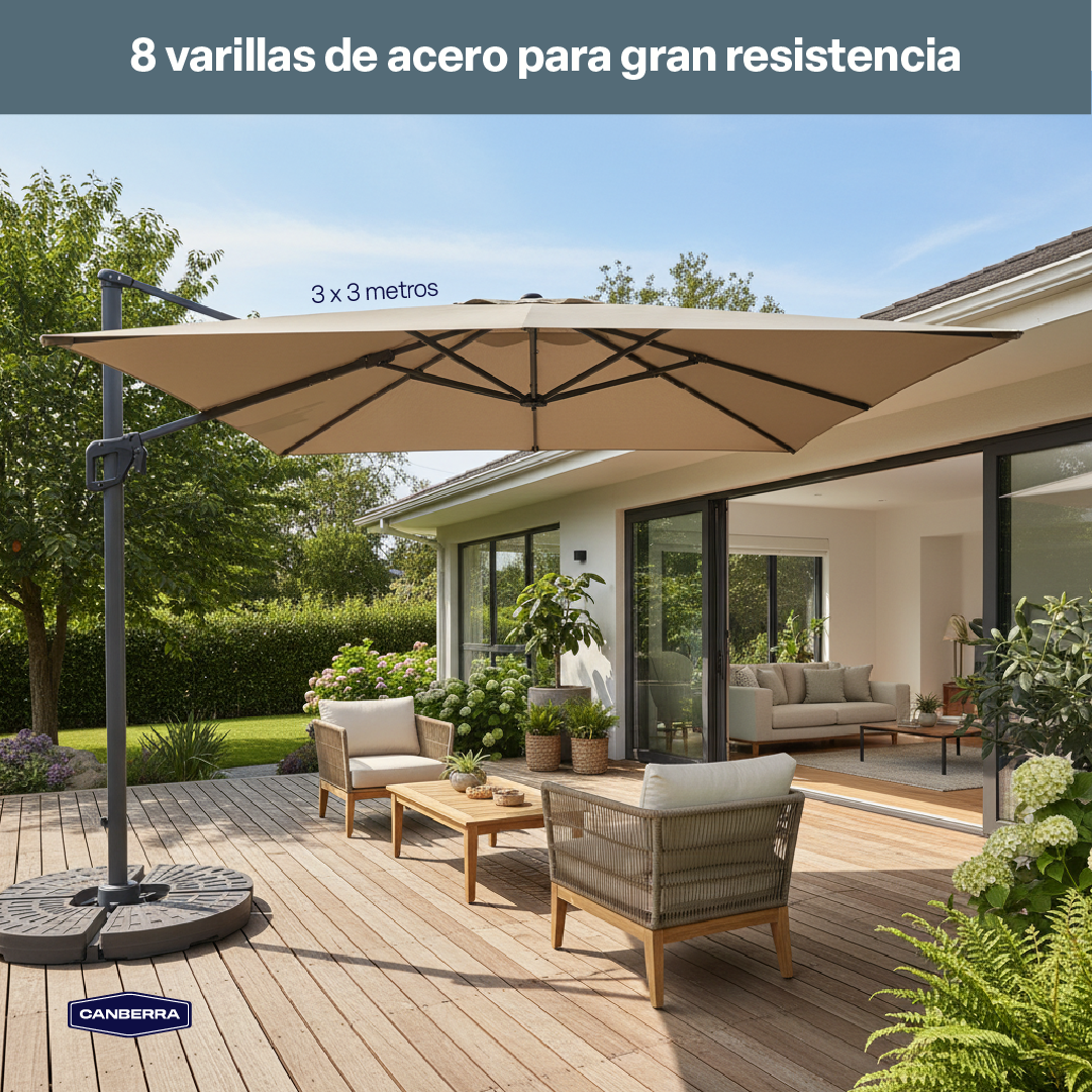 Quitasol de Terraza Cuadrado Aluminio Santorini 3m 360° Canberra 1 un
