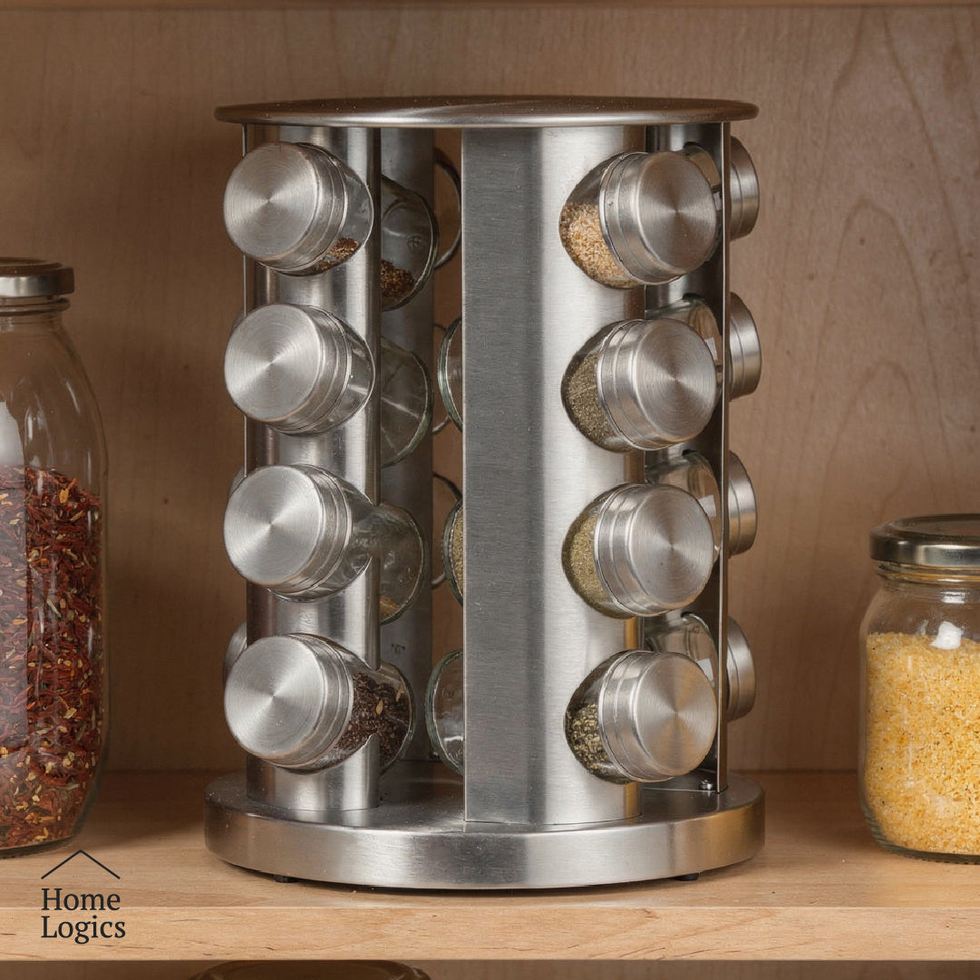 Especiero con 16 Frascos y Rack Organizador De Acero Inoxidable Home Logics 1 un