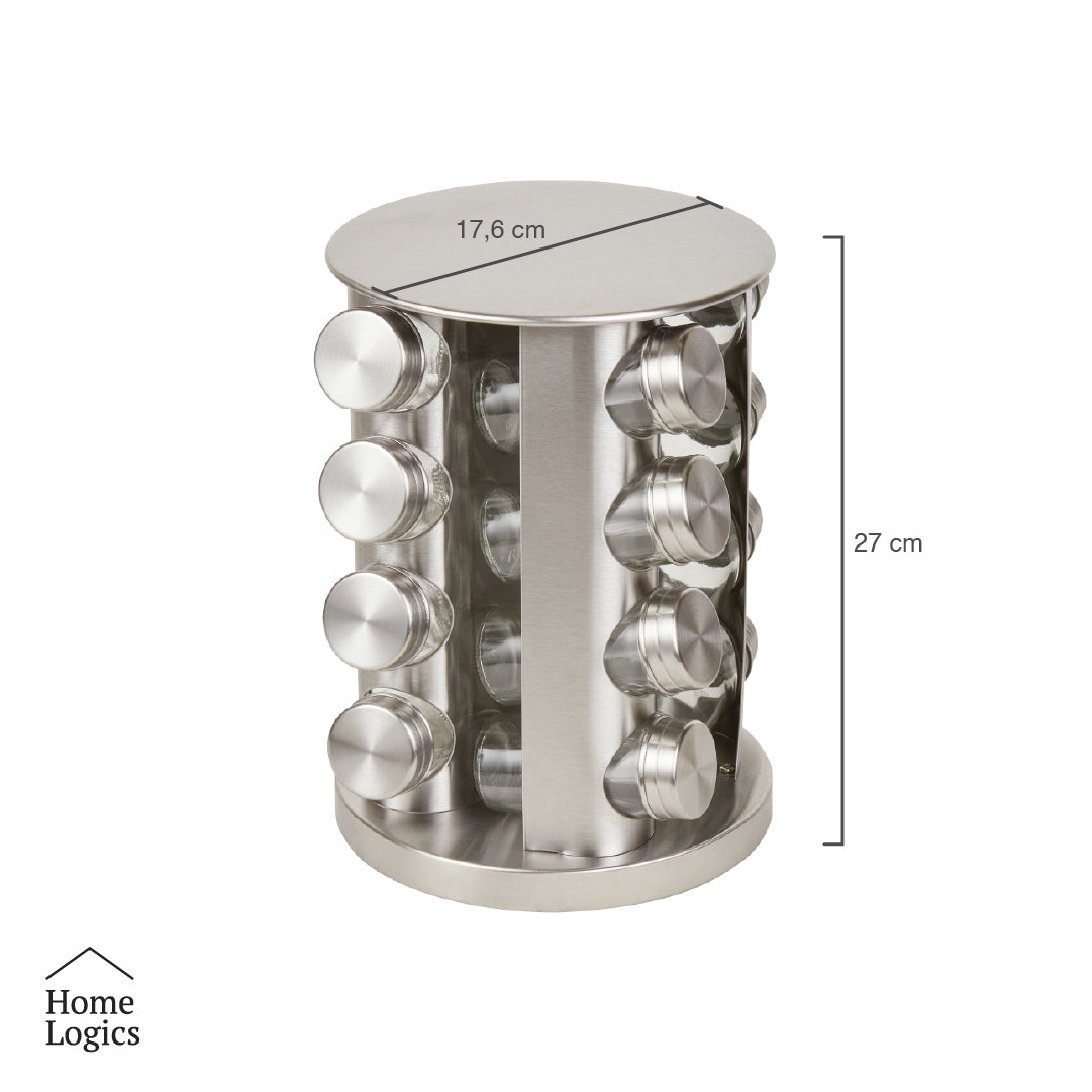 Especiero con 16 Frascos y Rack Organizador De Acero Inoxidable Home Logics 1 un