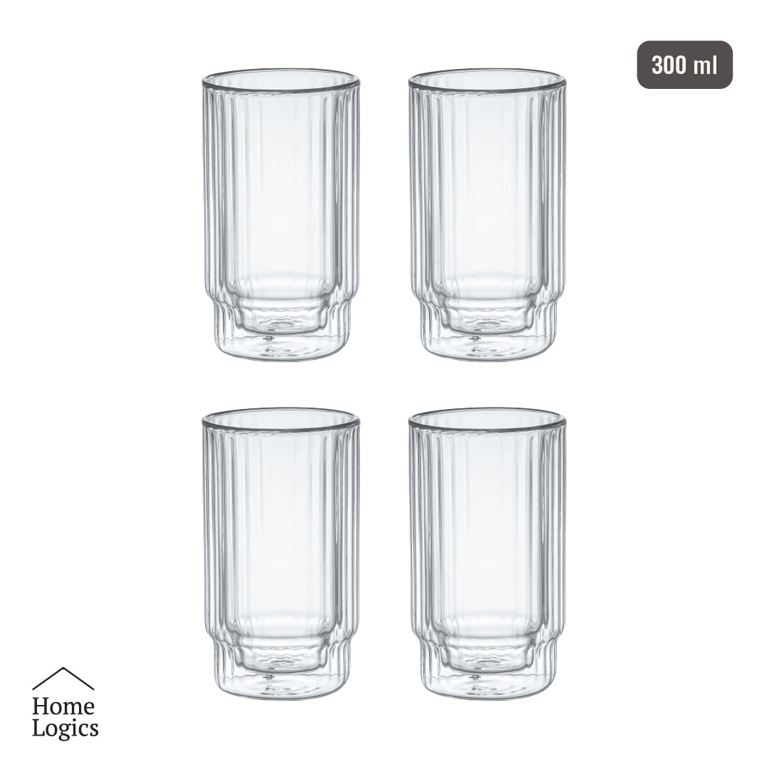Set 4 Vasos Doble Vidrio con Líneas 300 ml Home Logics 1 un