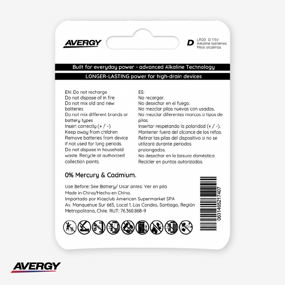 Pilas D Alcalinas Pack 2 Unidades Avergy 1 un