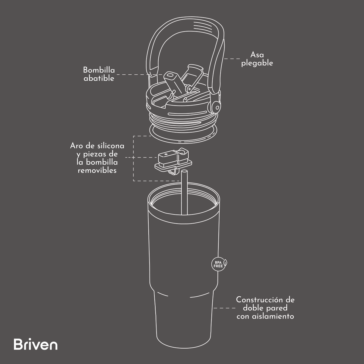 Botella Tumbler 900 ml Pink Briven 1 un