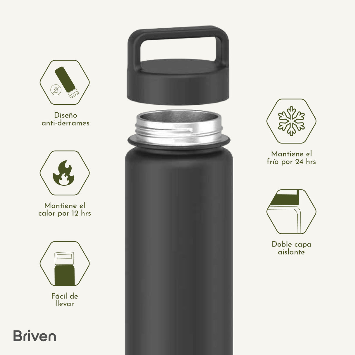 Botella Térmica 750 ml Negro Briven 1 un
