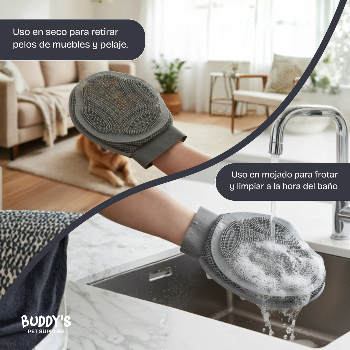 Guante Quita Pelos Limpieza Mascotas Buddy's Pet Supplies 1 un