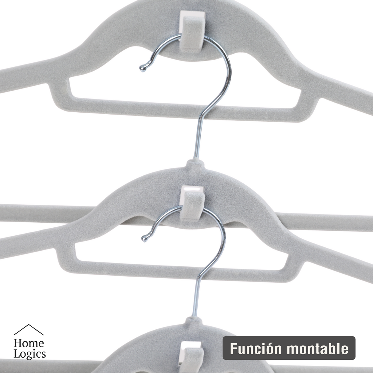 Set 30 Colgadores de Ropa Antideslizantes Gris Velvet Home Logics 30 un