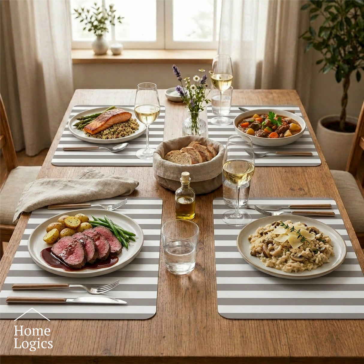 Set 4 Individuales Coastal Collection White Gray Home Logics