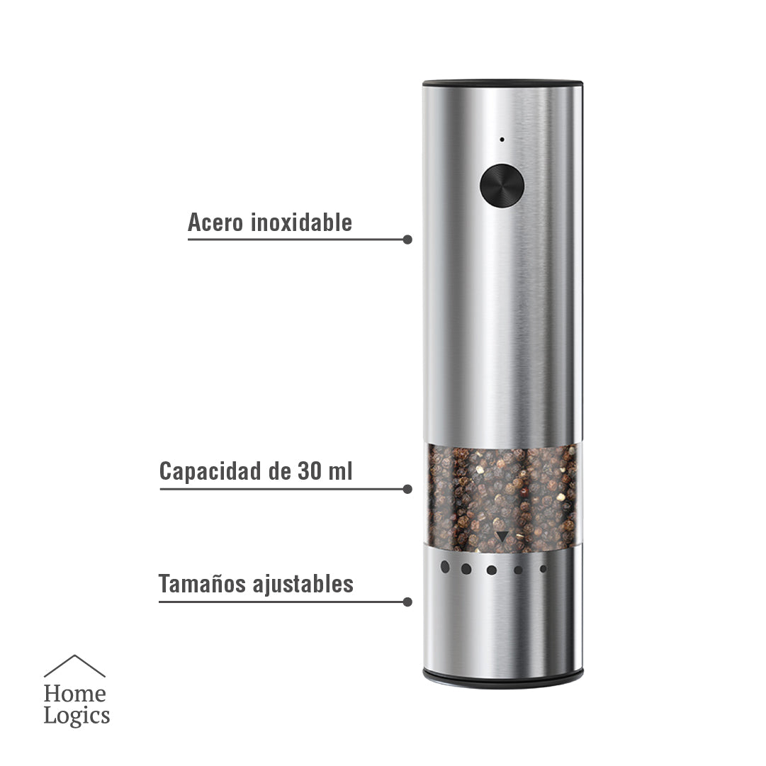 Set 2 Mini Molinillos Eléctricos Recargables Sal y Pimienta Base Madera Home Logics 1 un
