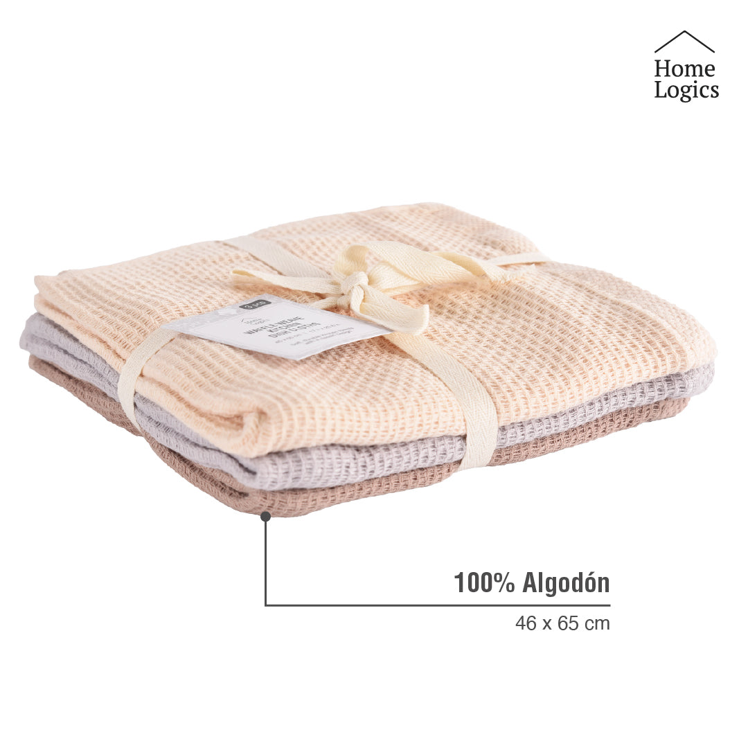 Set 3 Paños de Cocina Waffle Básicos 45 x 65 cm Home Logics 1 un