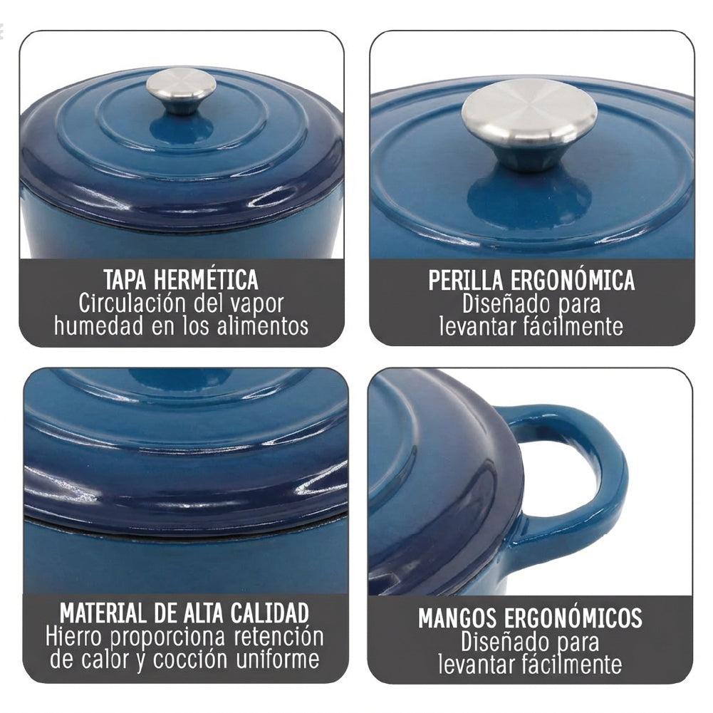 Olla Hierro Fundido Esmaltado Dutch Oven Teal Blue Beathon 1 un