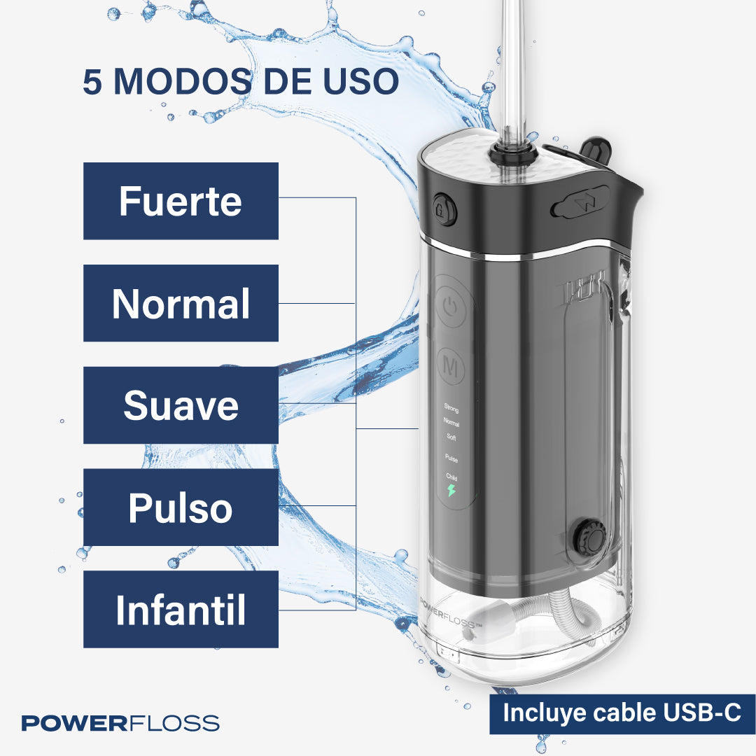 Irrigador Dental Portátil Telescópico Negro Con Tanque Powerfloss 1 un