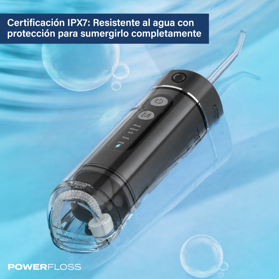 Irrigador Dental Portátil Telescópico Negro Con Tanque Powerfloss 1 un