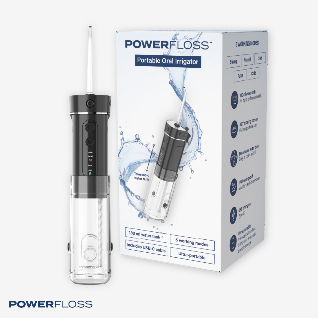 Irrigador Dental Portátil Telescópico Negro Con Tanque Powerfloss 1 un