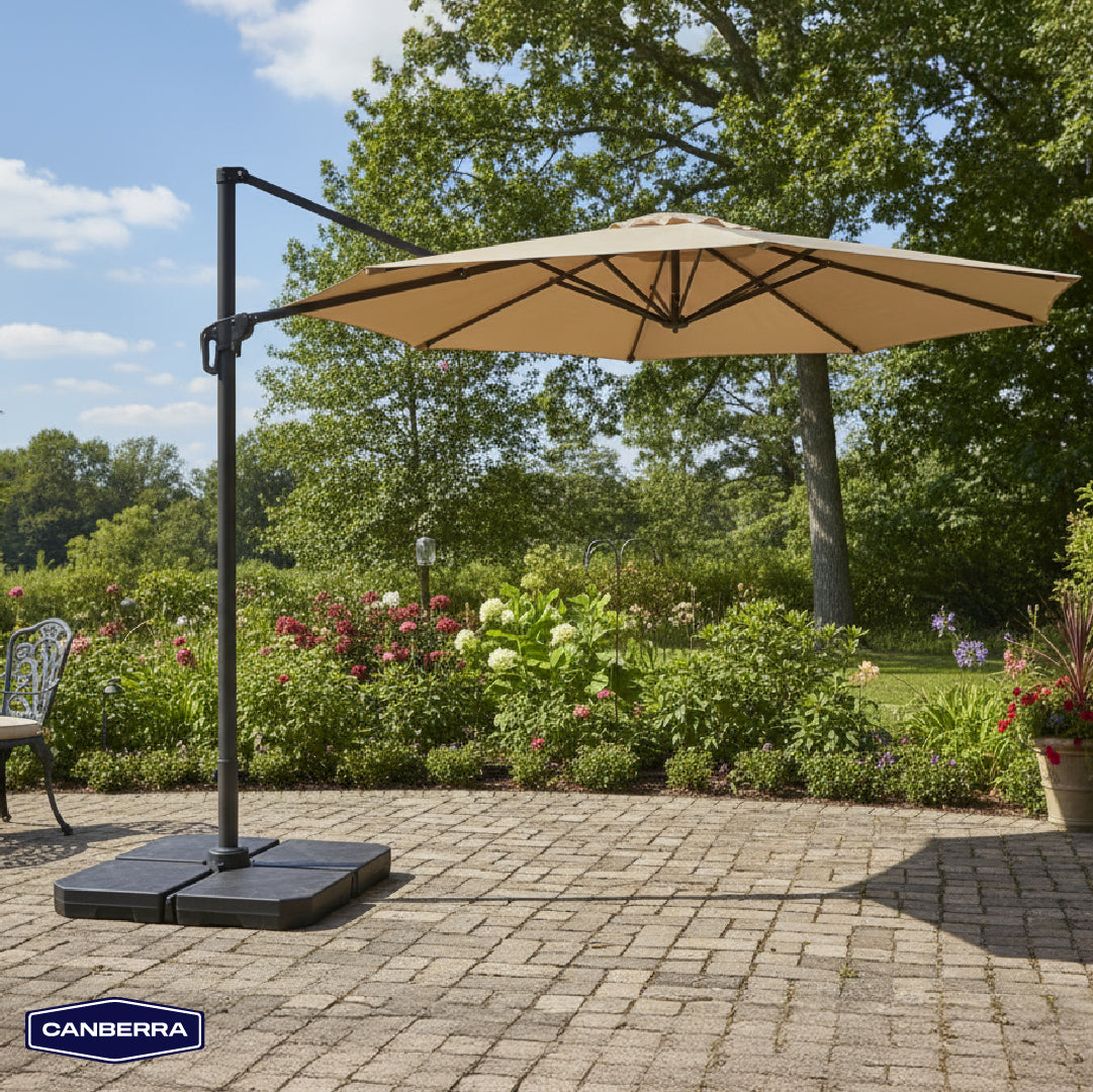 Set Quitasol de Terraza Aluminio Toscana 3M 360° Canberra 1 un con Base Plástica