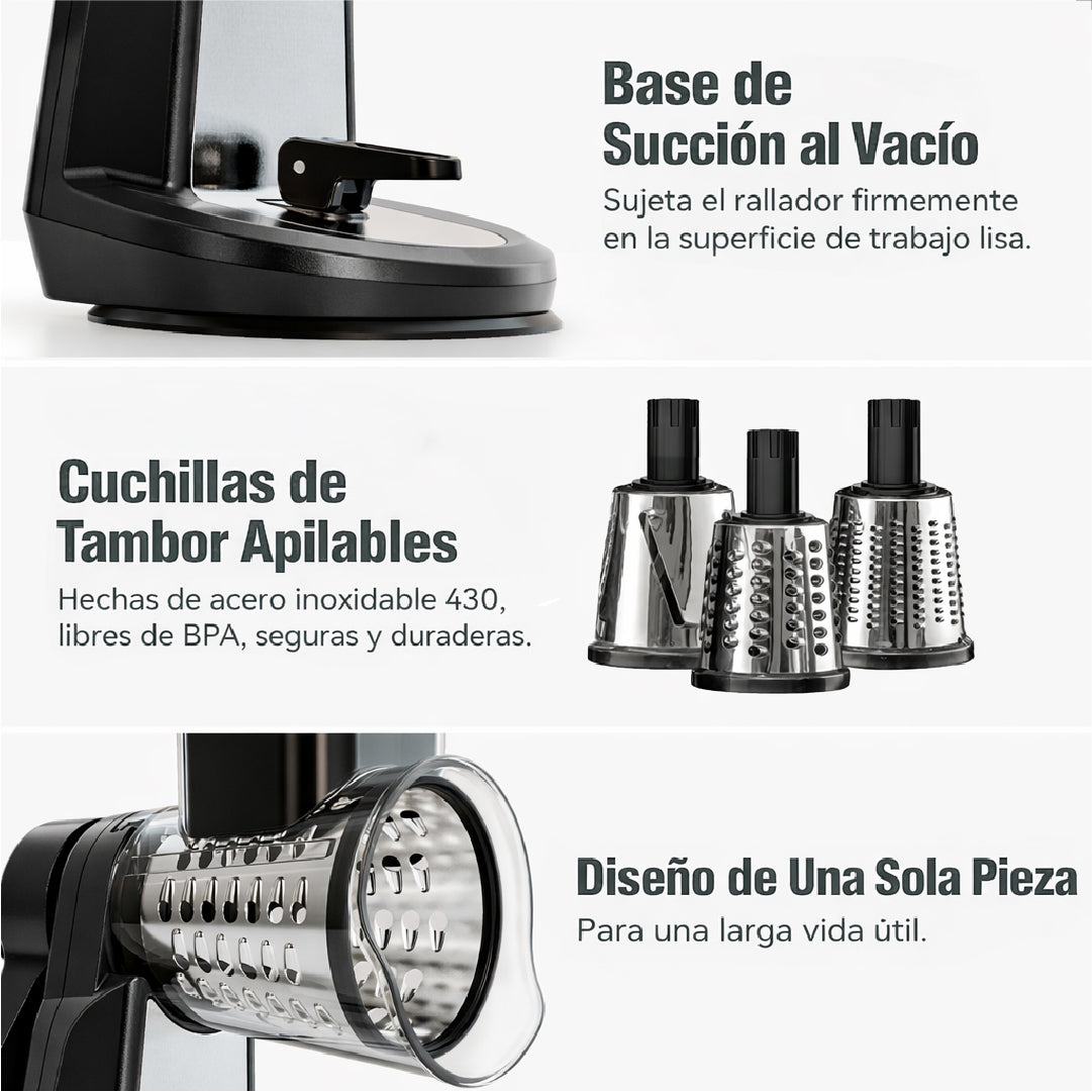 Rallador Giratorio Multiuso 3 en 1 Acero Inox Home Logics 1 un