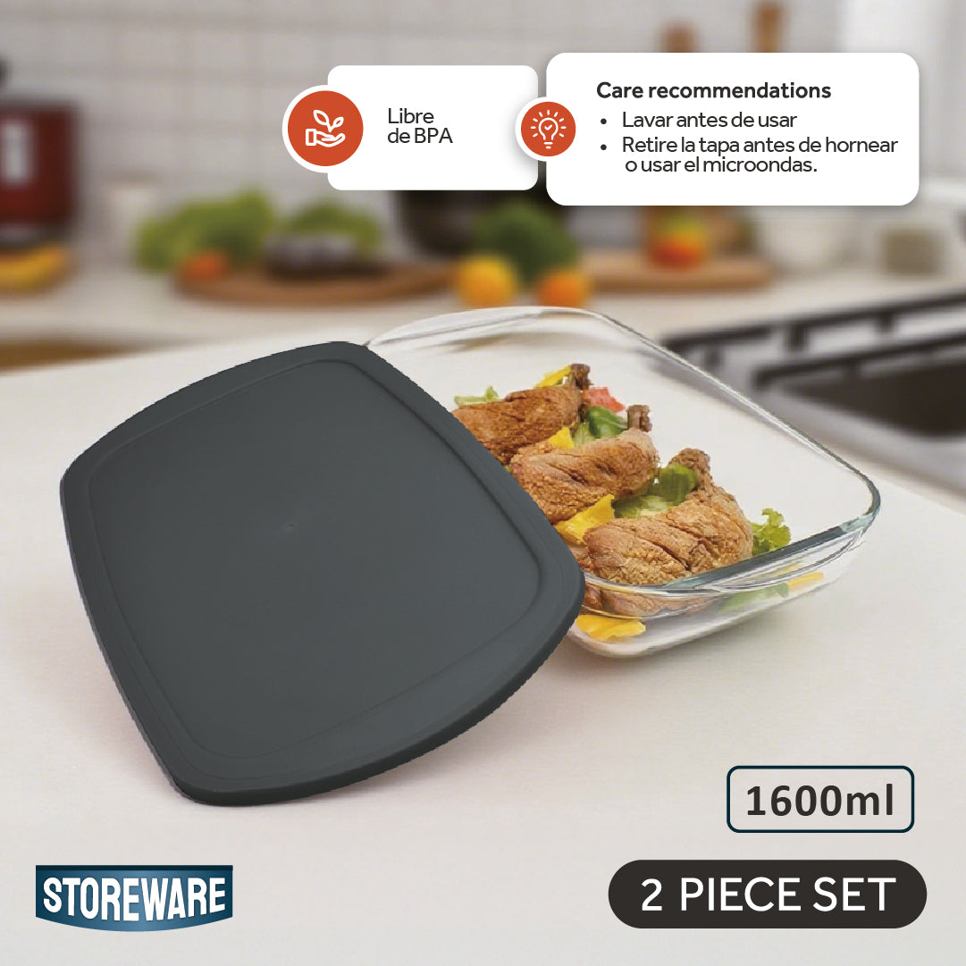 Fuente Hornear Vidrio 1.6L con Tapa Storeware 1 un