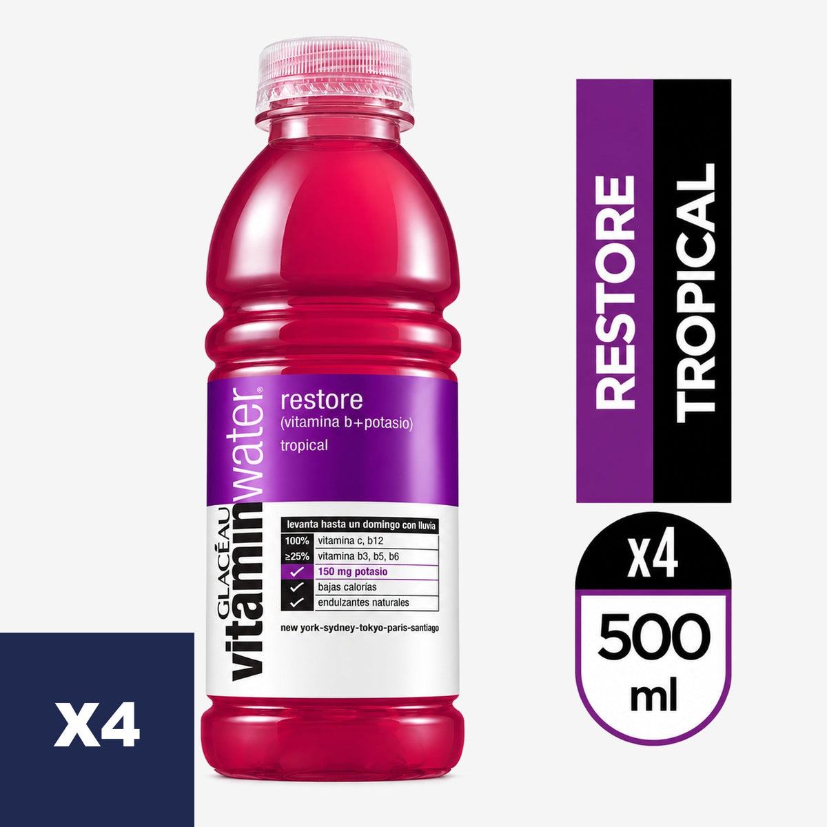 Agua Vitaminizada Restore Vitaminwater 4 un x 500 ml