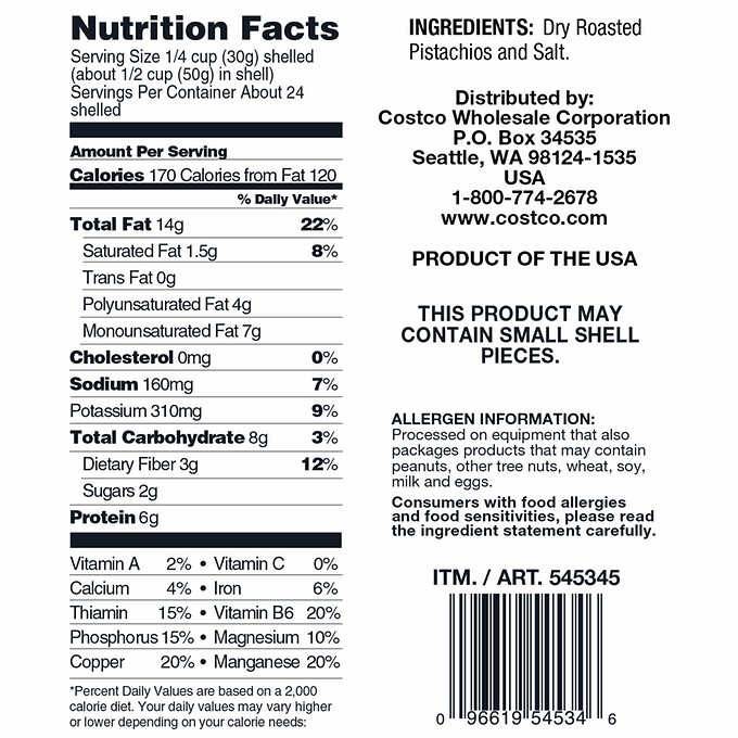 Pistachos Tostados Salados con Cáscara Kirkland 1,36 kg