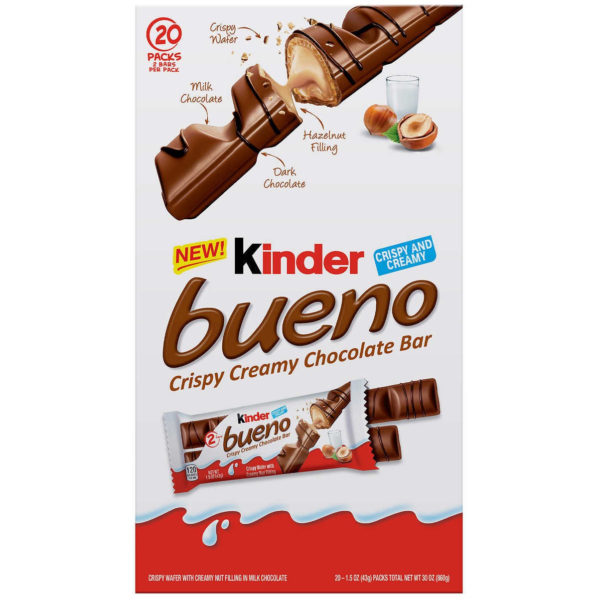 Barritas de Chocolate Bueno Kinder 20 un x 43 g