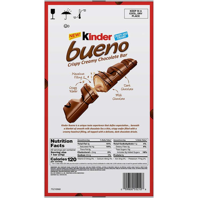 Barritas de Chocolate Bueno Kinder 20 un x 43 g