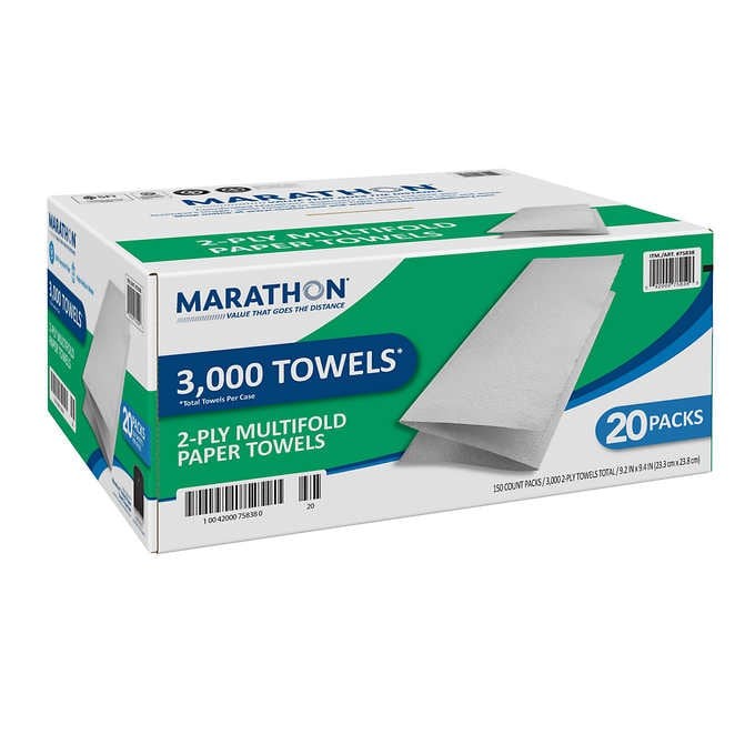 Toalla Papel Dobladas Marathon 20 packs x 150 un