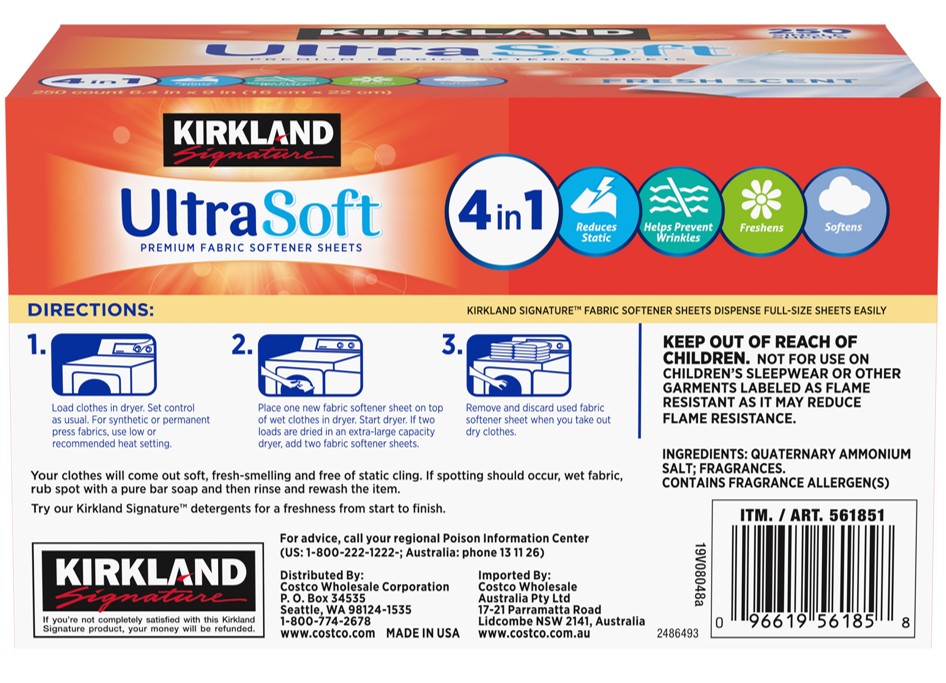 Hojas Suavizante para Secadora Kirkland 2 pack x 250 un