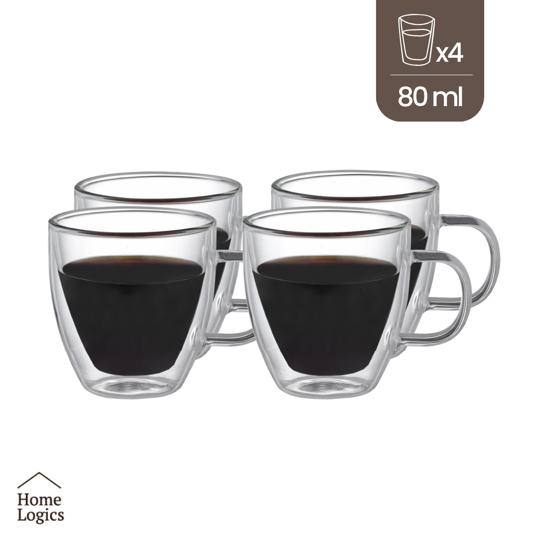 Set 4 Tazas Vidrio Doble Pared 80 ml Home Logics 1 un