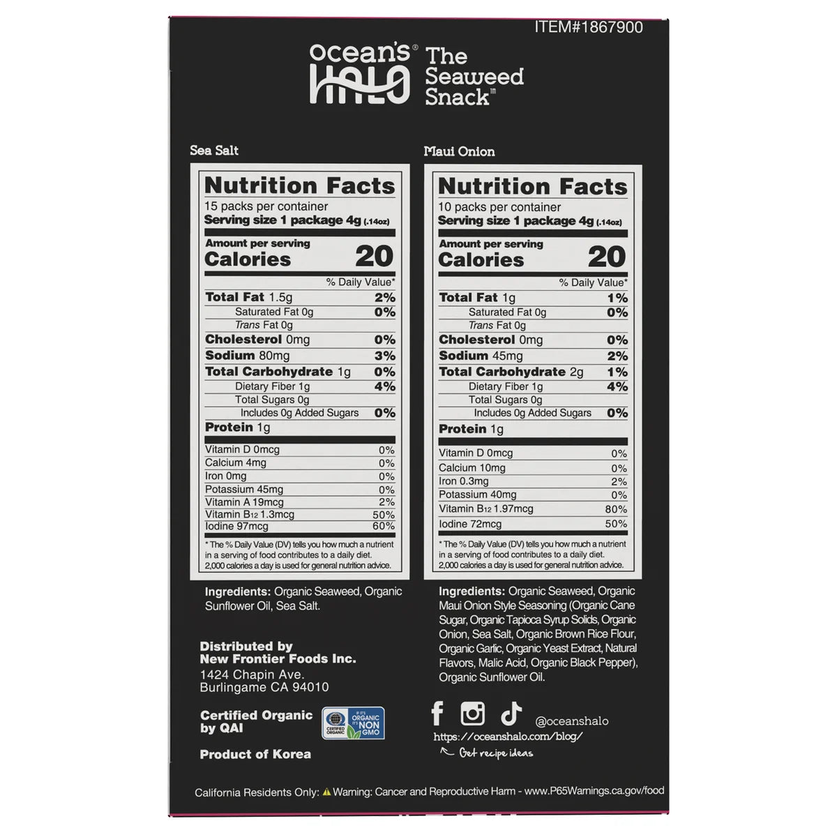Snack Algas Variedades Ocean's Halo 25 x 4 g