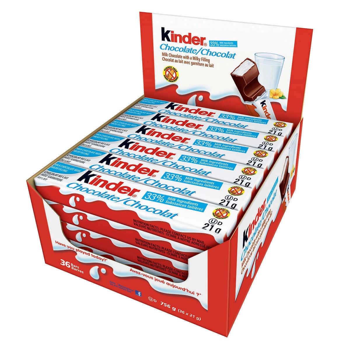 Barritas de Chocolate con Leche Kinder 36 un x 21 g