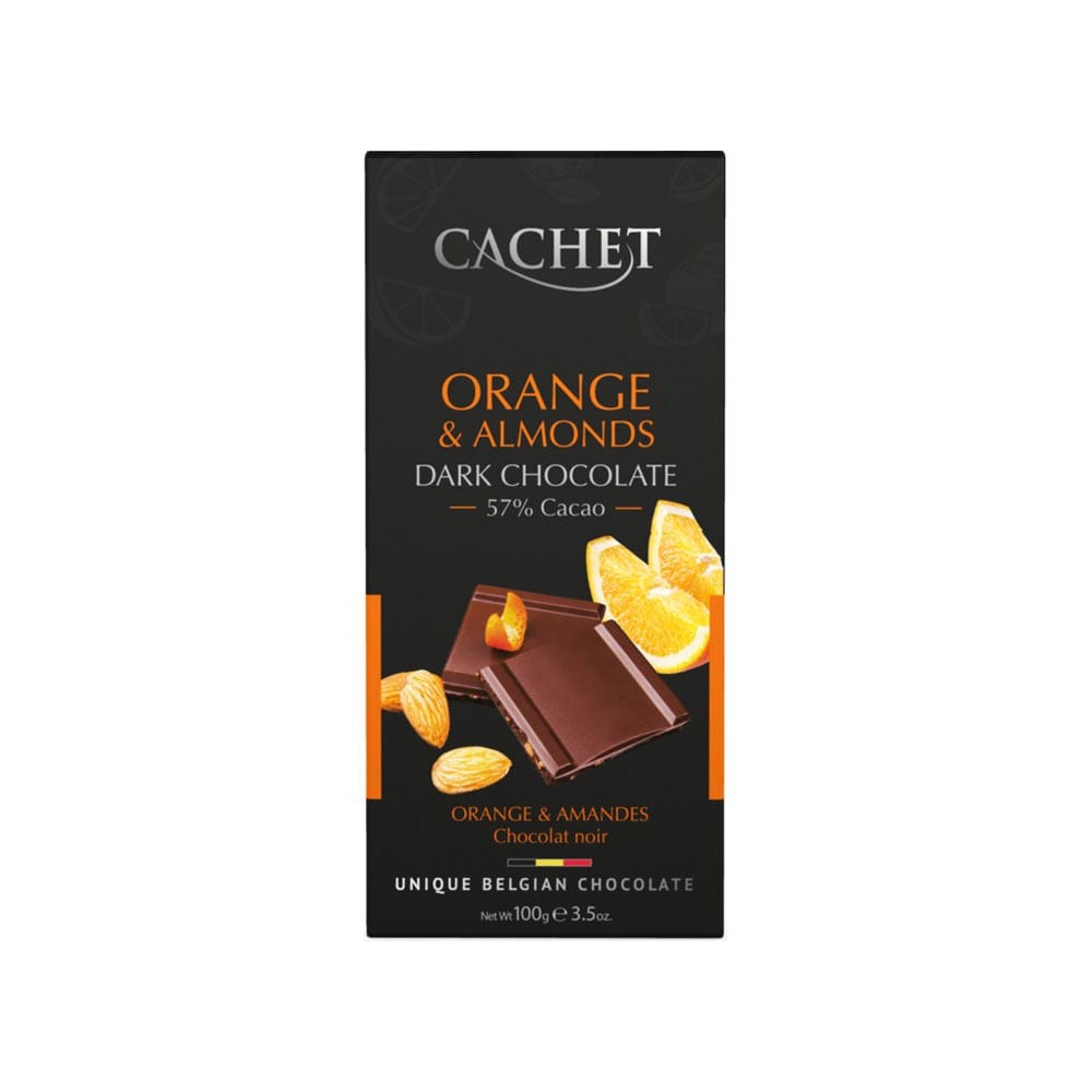 Barra Chocolate 57 Cacao Naranja y Almendras Cachet 100 g