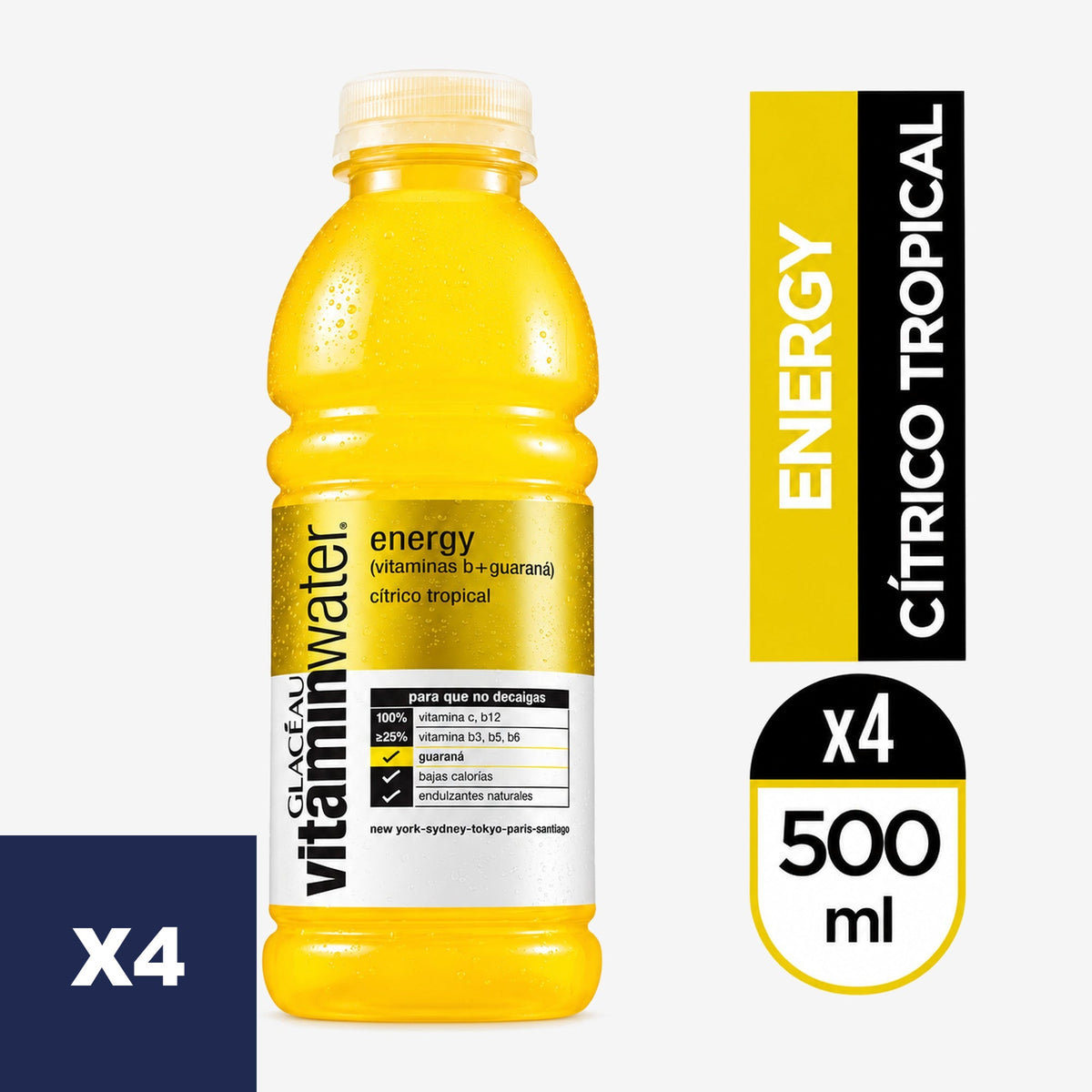 Agua Vitaminizada Energy Vitaminwater 4 un x 500 ml