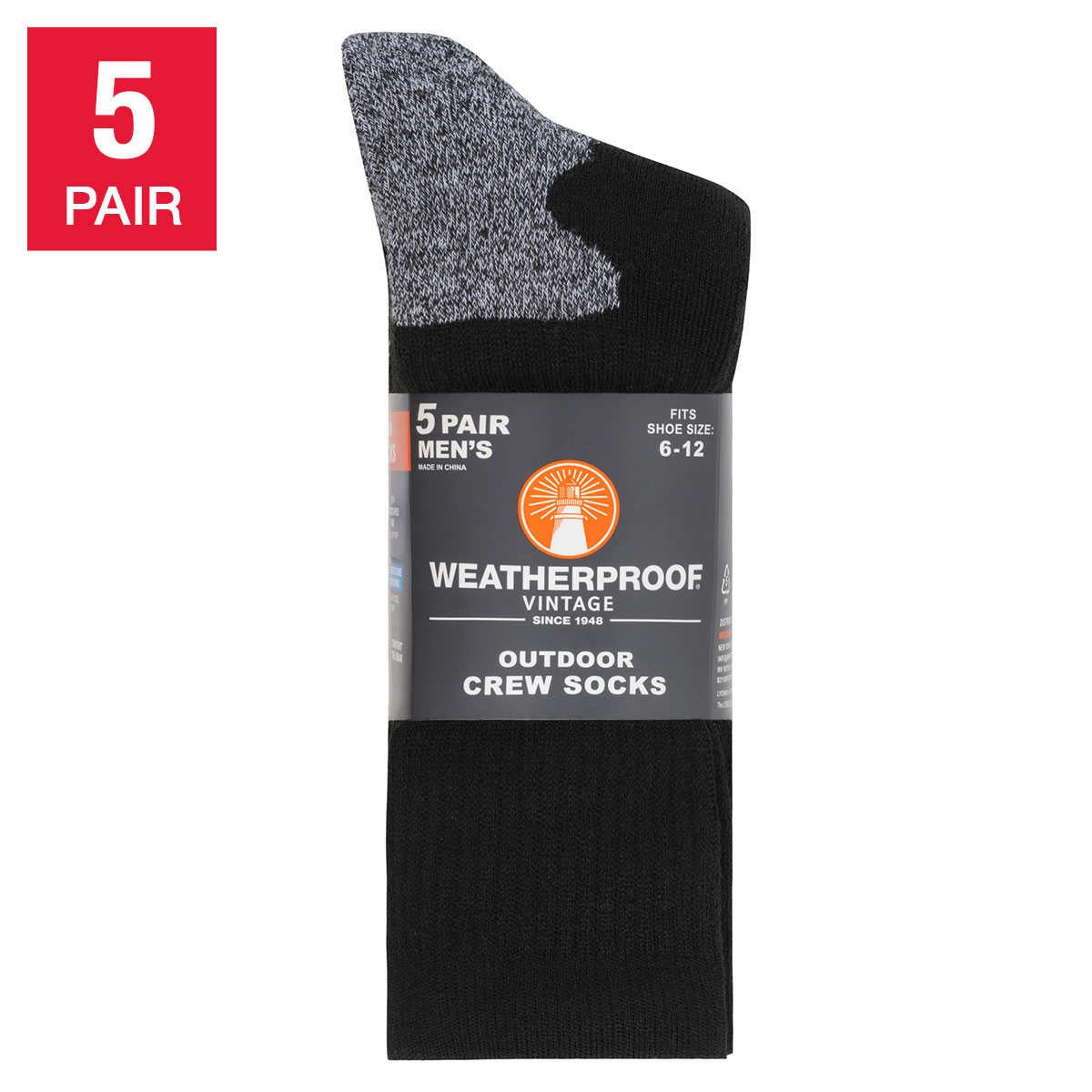 Calcetines Hombre Negro Weatherproof 5 un