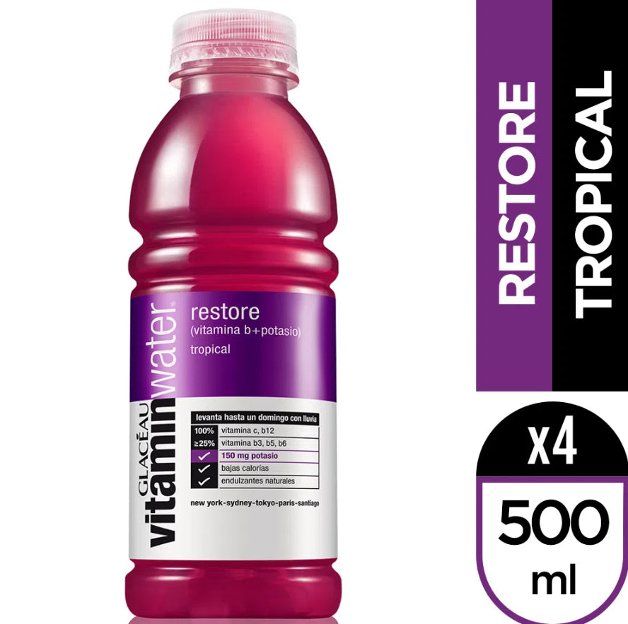 Agua Vitaminizada Restore Vitaminwater 4 un x 500 ml