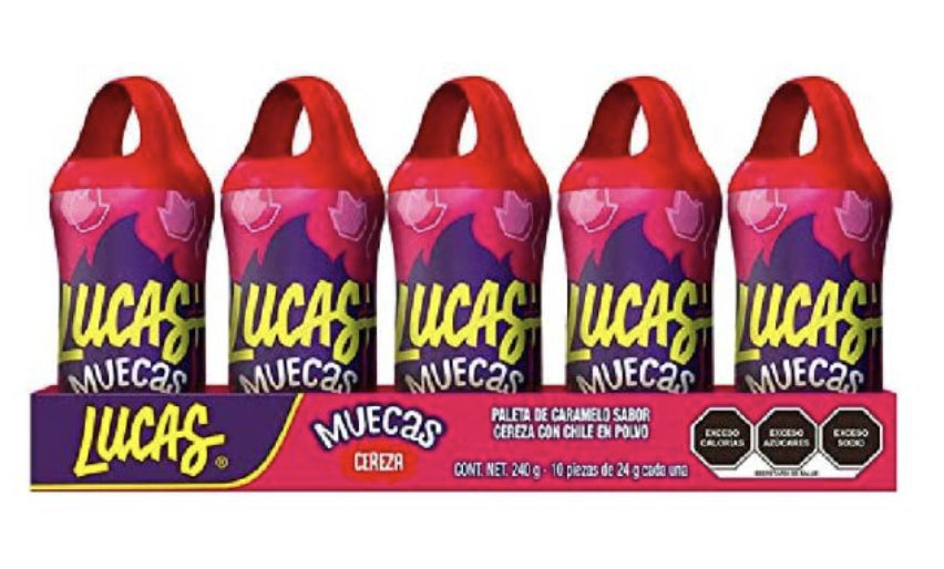 Chupete de Caramelo Guinda Lucas Muecas 10 un x 24 g