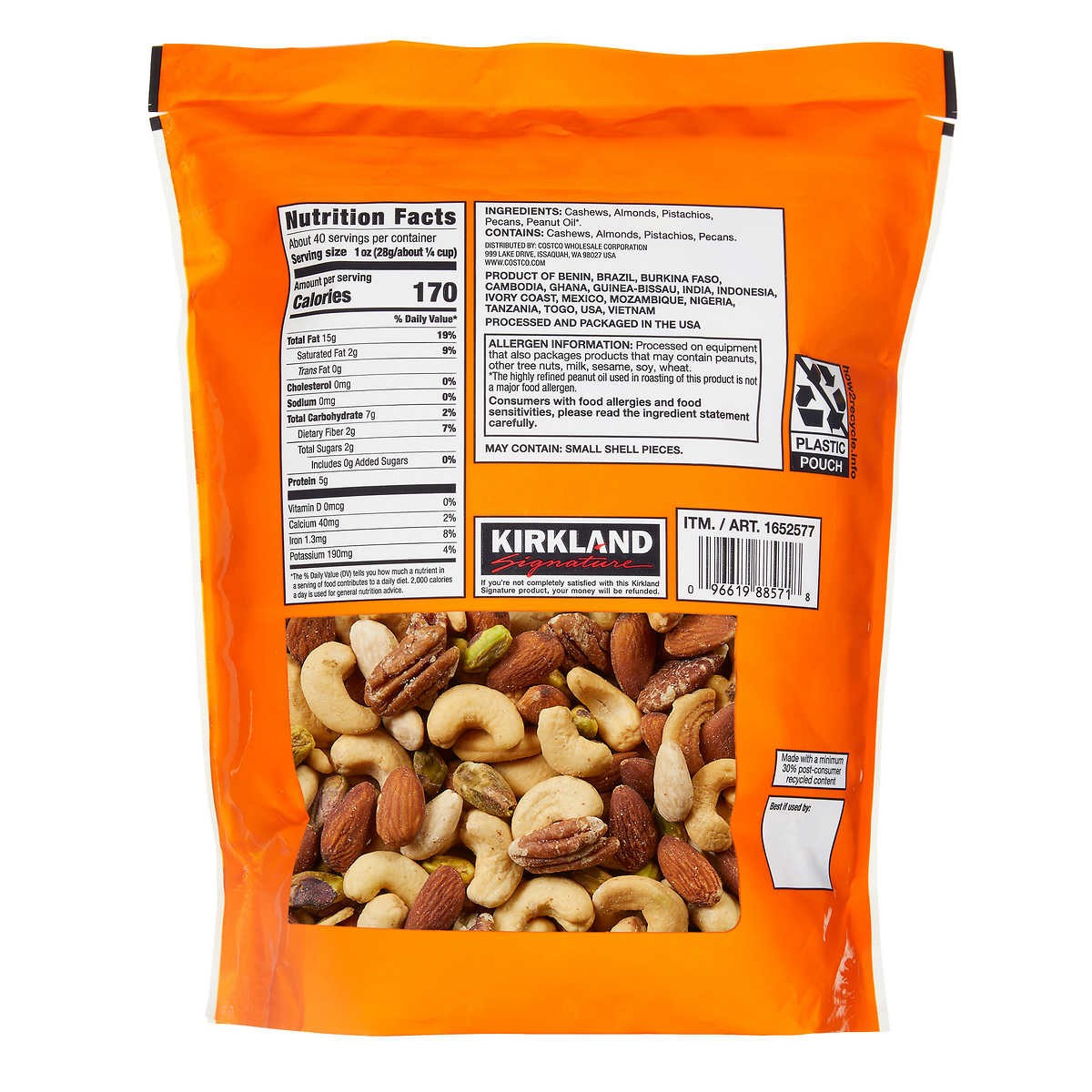 Mezcla de Frutos Secos sin Sal Extra Fancy Kirkland 1.13 kg