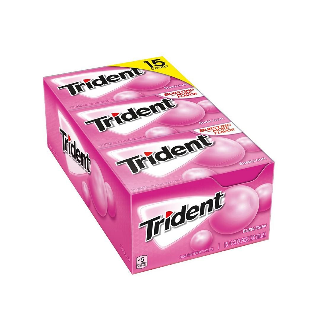 Chicles sin Azúcar Bubblegum Trident 15 un x 26 g