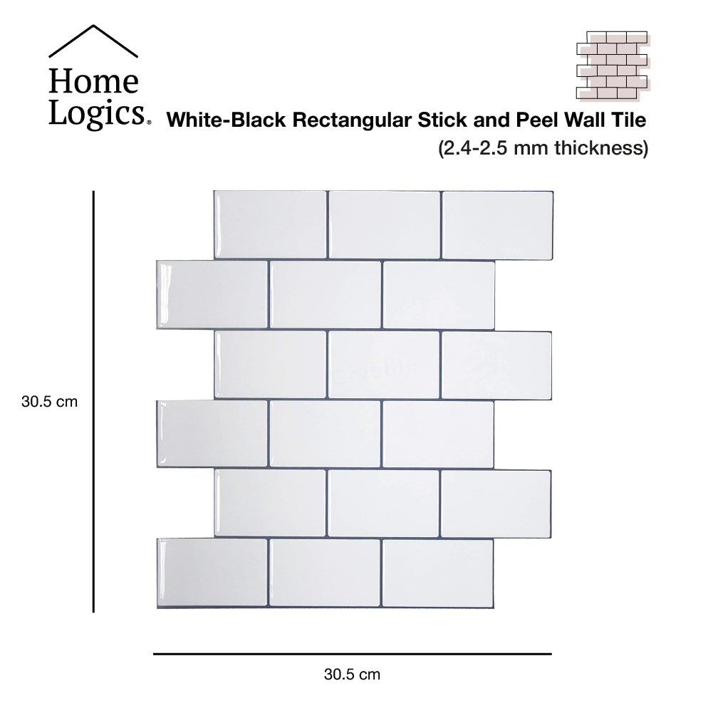 Azulejos Peel and Stick White Black Rect 2MM Home Logics 5 un